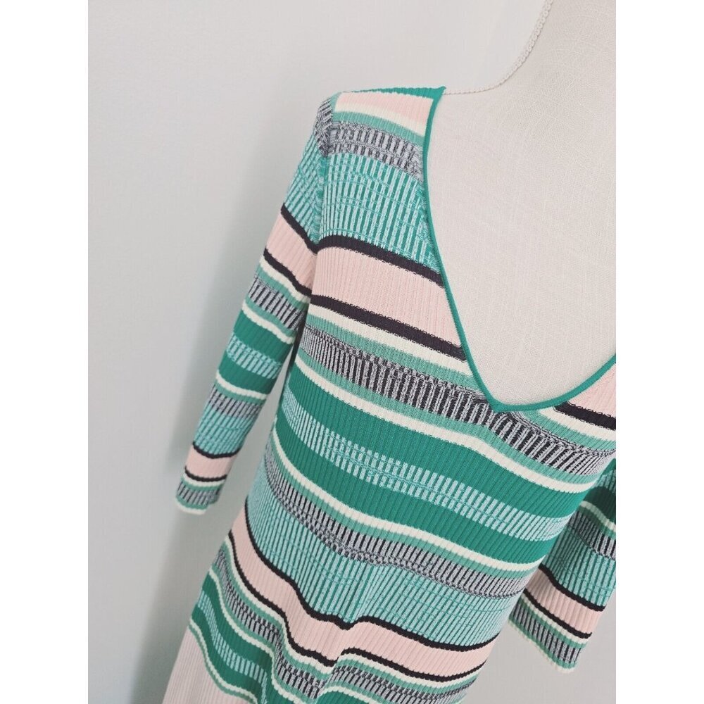 Tuckernuck Stevie Knit Sweater Color Blocked Striped V-Neck Ribbed Midi Dress S - Picture 5 of 13